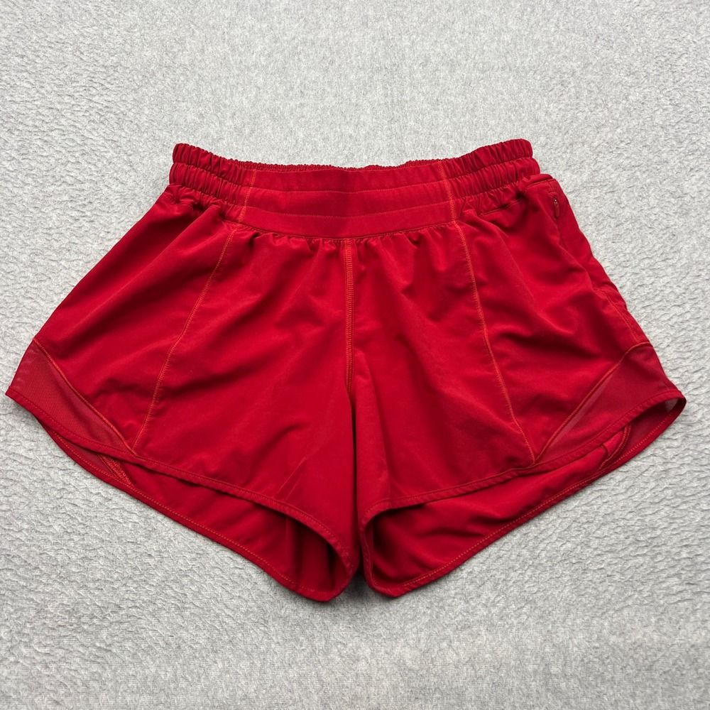 Lululemon Hotty Hot Shorts Long 4" Womens 4* Red Running Drawcord Gym Mesh READ